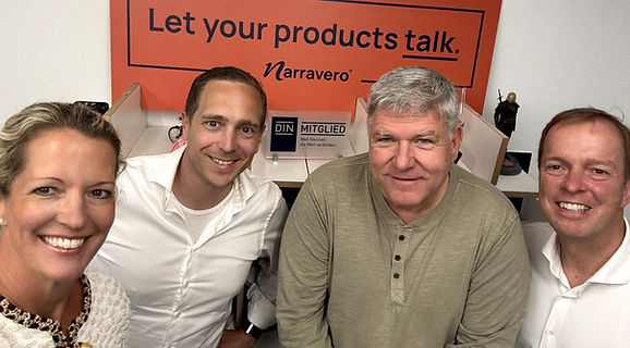 Dagmar Zoder (CRO Narravero), Hendrik Bauer (COO Narravero), Thomas Fell (CEO GS1 Germany GmbH) und Thomas Rödding (CEO Narravero in Münster)